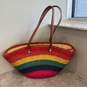 Rainbow Woven Straw Handbag